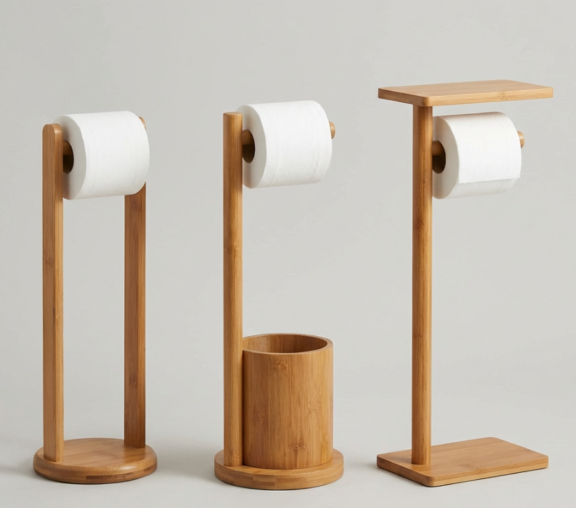 different bamboo toilet paper holder stand designs comparison