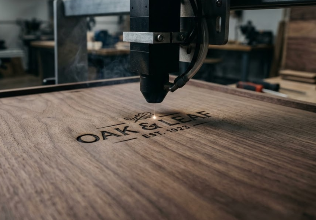 laser engraving logo on wooden gift box lid for OEM branding