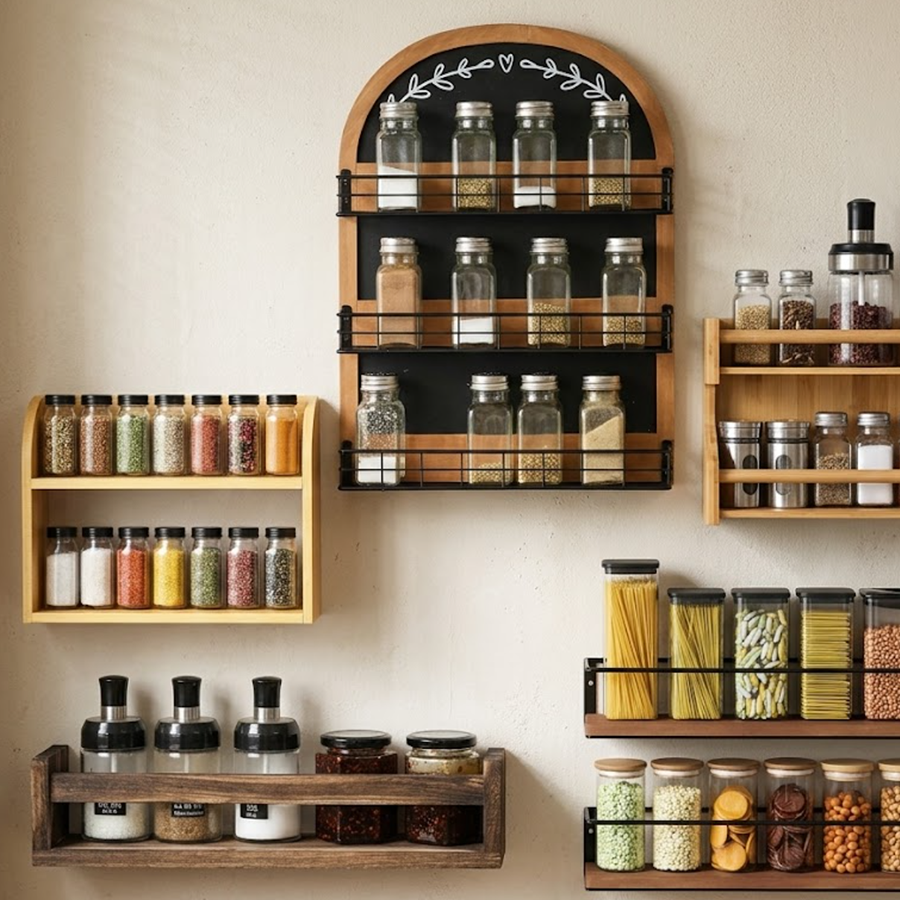Wall-Mounted Wooden Spice Racks