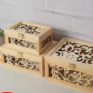 Custom Carved Wooden Storage Box with Hinged Lid