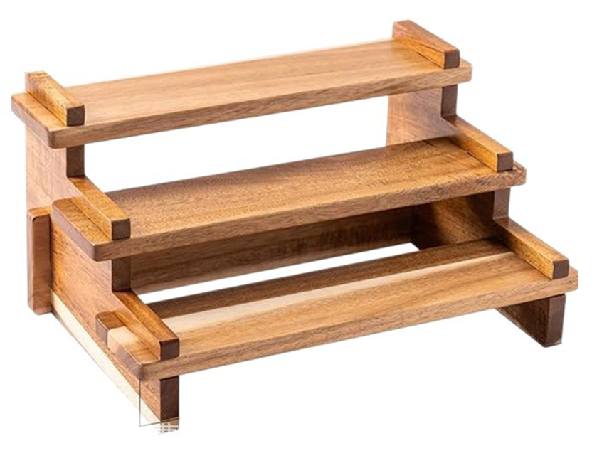 acacia wood spice rack set with glass jars