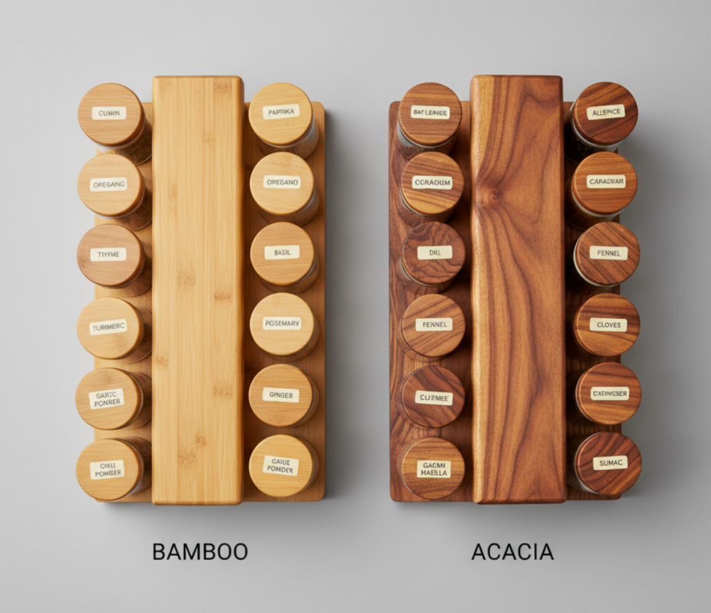 bamboo vs acacia spice rack material comparison