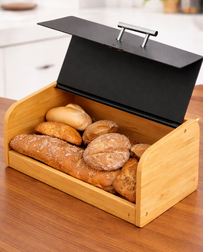 bamboo bread storage box with lid