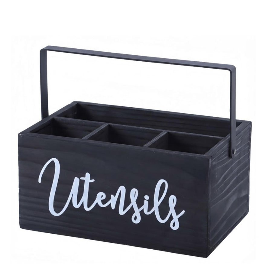 Custom Logo & Text Supported Wooden Utensil Holder