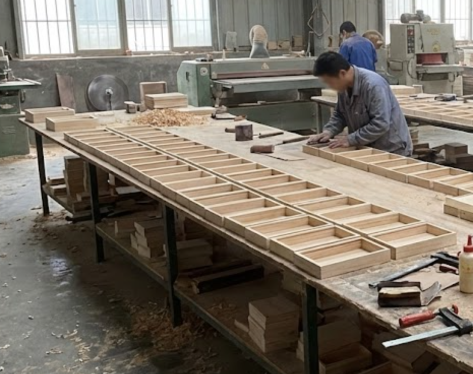 bulk production of wooden chocolate boxes in China factory workshop