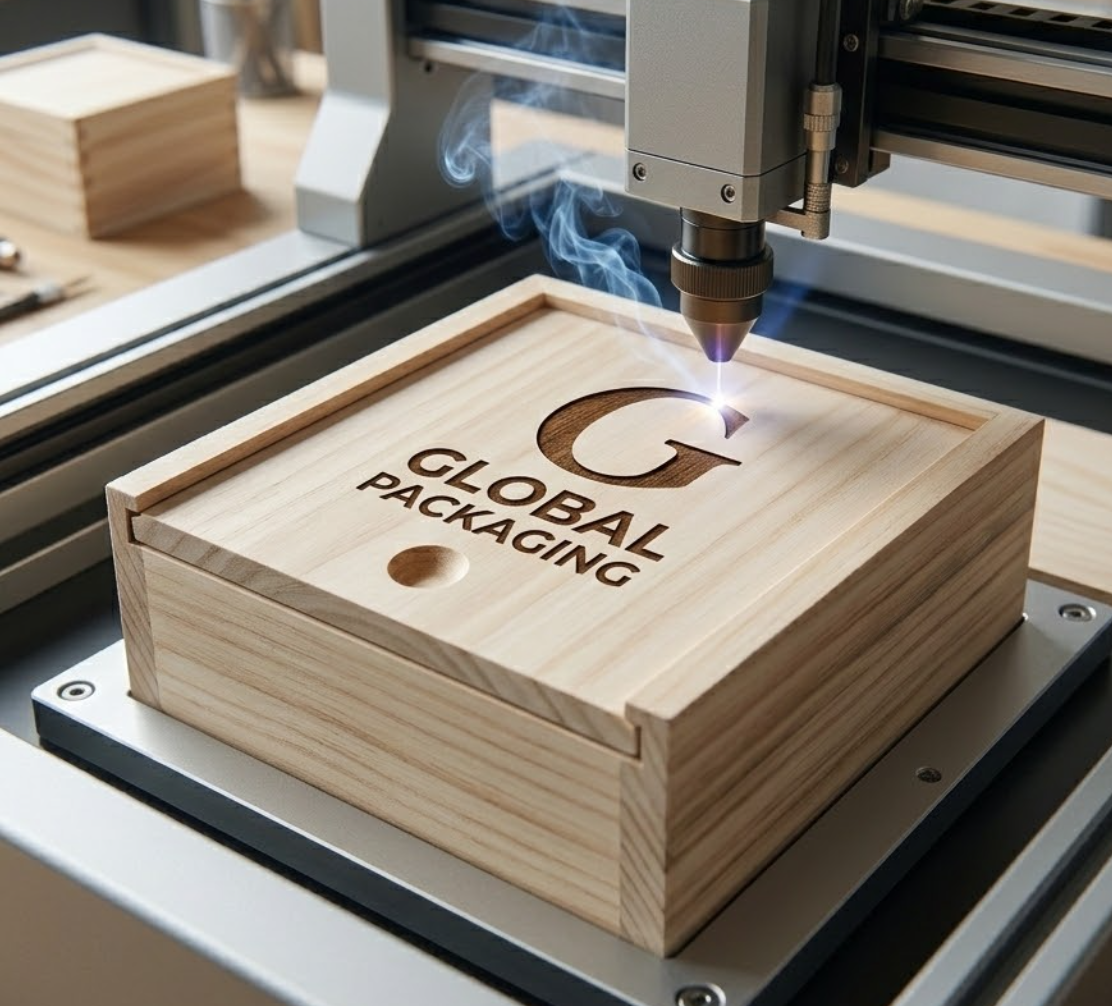 laser engraving on customized wooden gift box