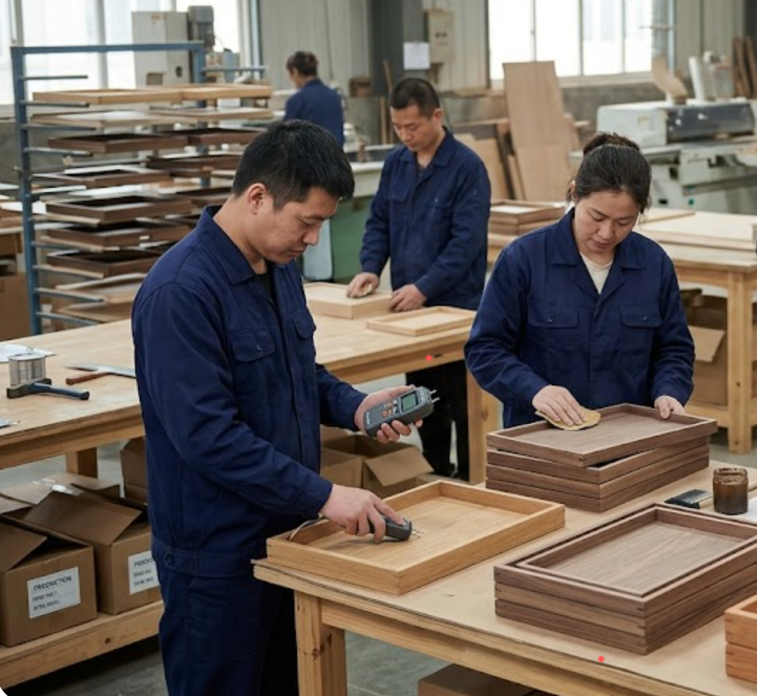 moisture meter inspection for wooden storage products in factory