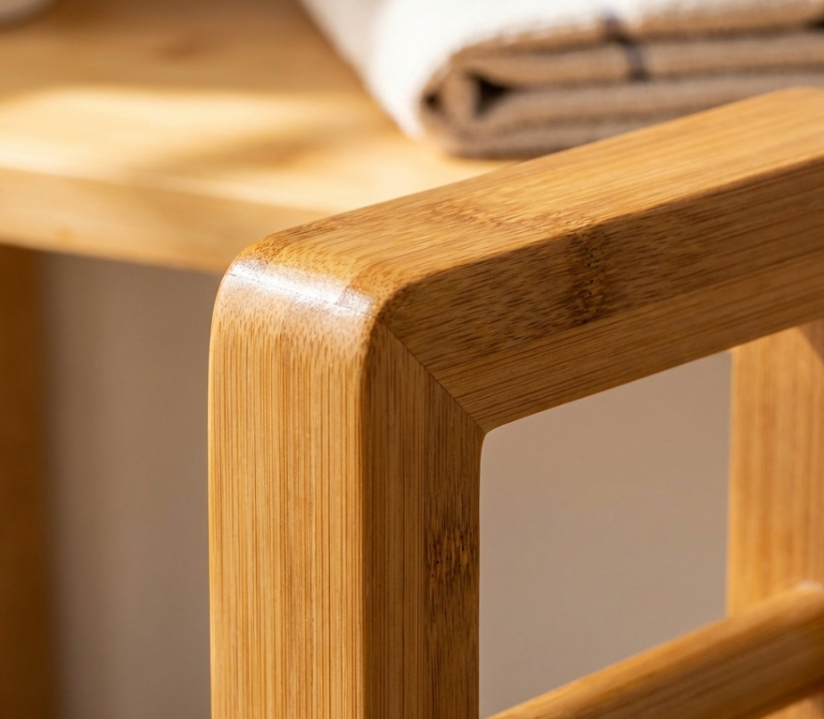 close up bamboo grain and finish on toilet paper holder stand